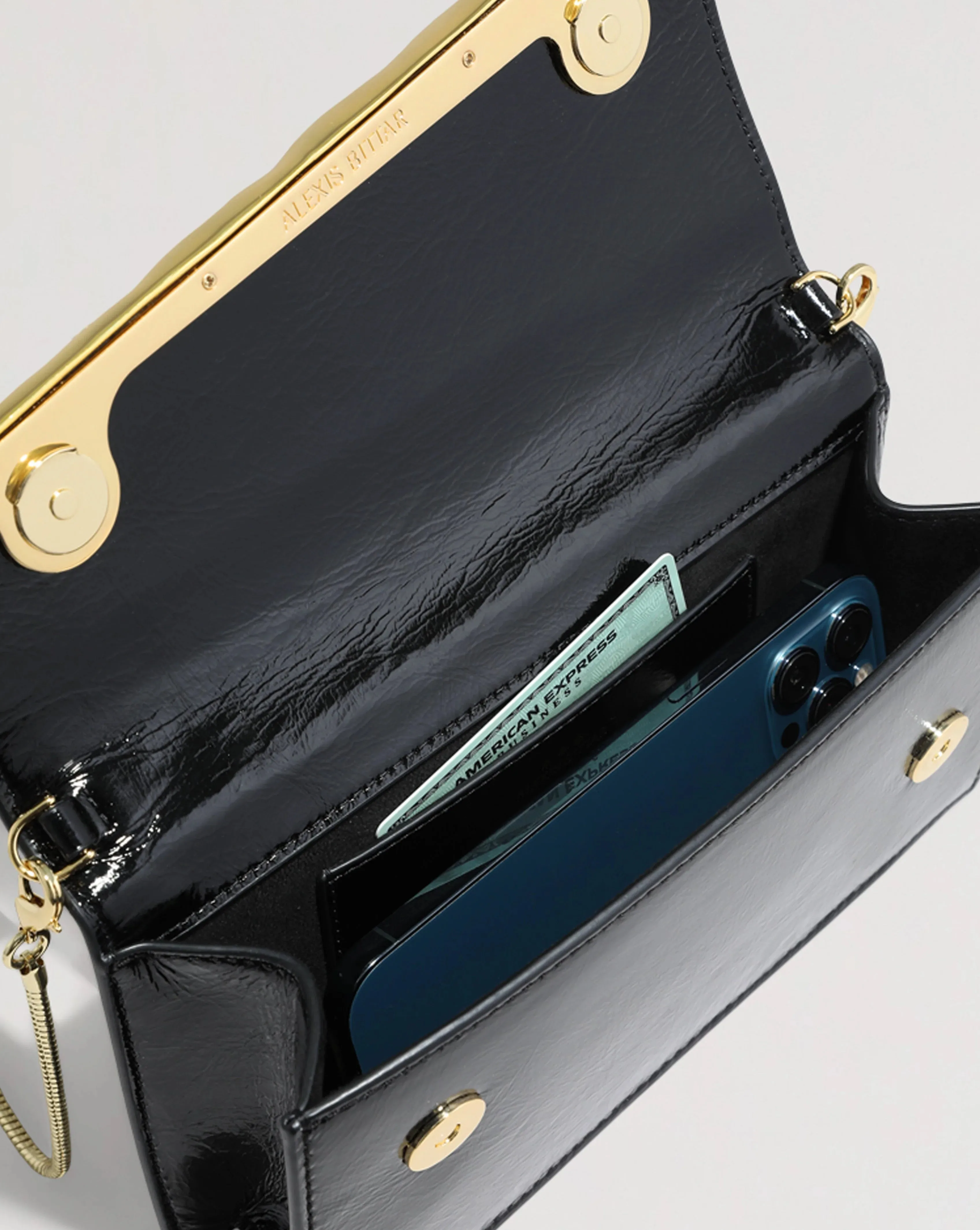 Gold Angular Convertible Crossbody Bag - Black
