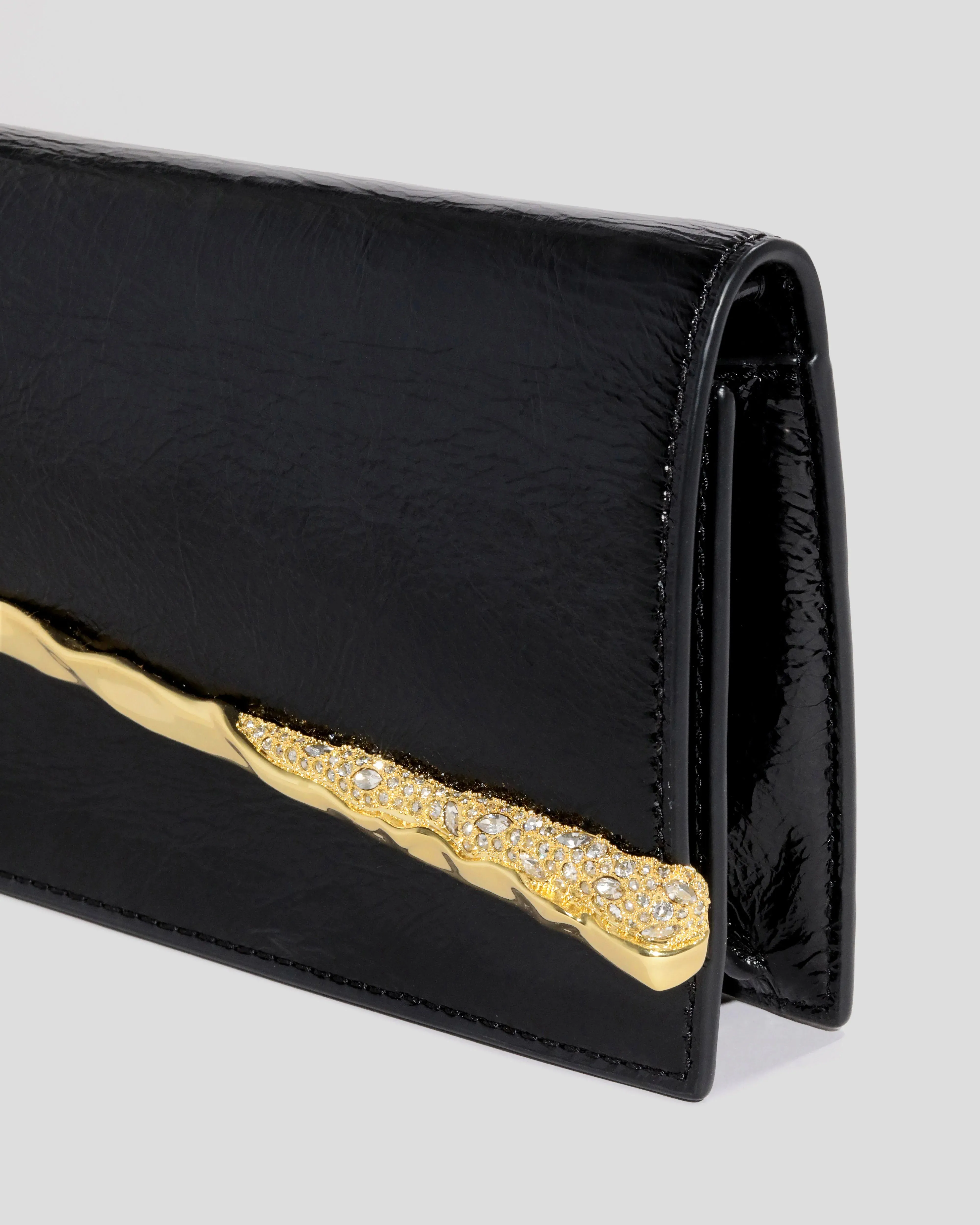 Gold Angular Convertible Crossbody Bag - Black