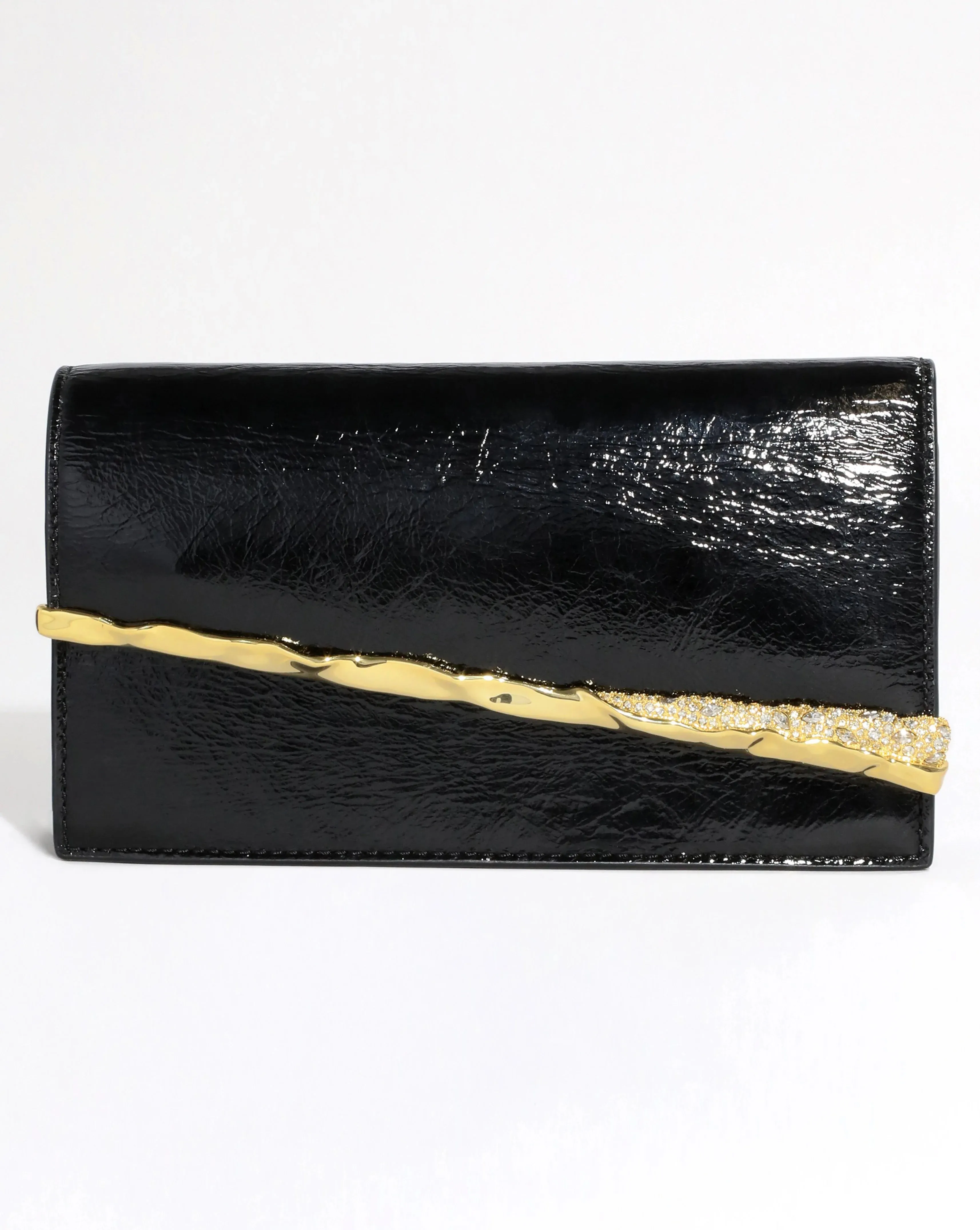 Gold Angular Convertible Crossbody Bag - Black