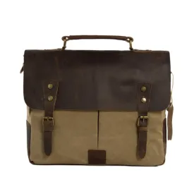Handmade Waxed Canvas & Leather Satchel Messenger Bag - Khaki/Coffee