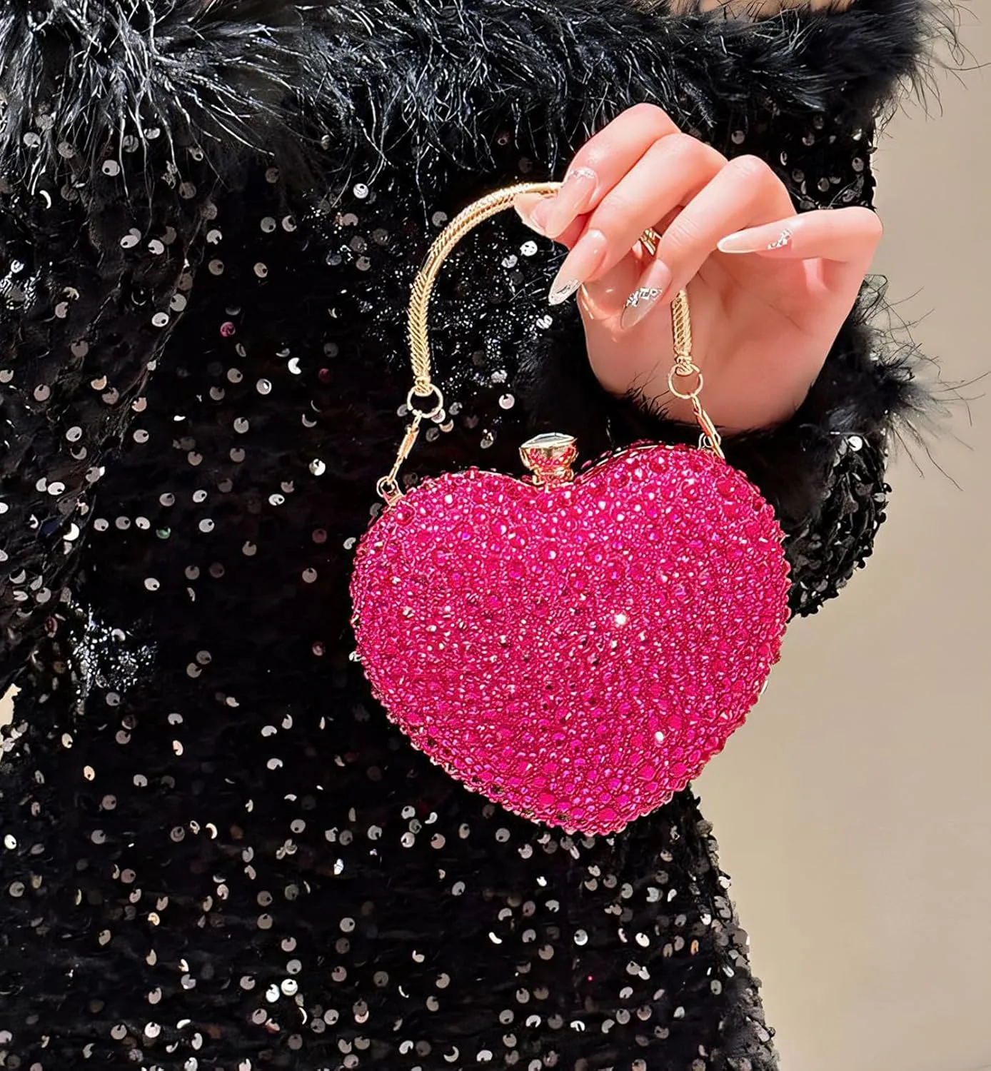 Heart Shaped Clutch Purse Mini Love Heart Rhinestone Wedding Party Evening Handbag