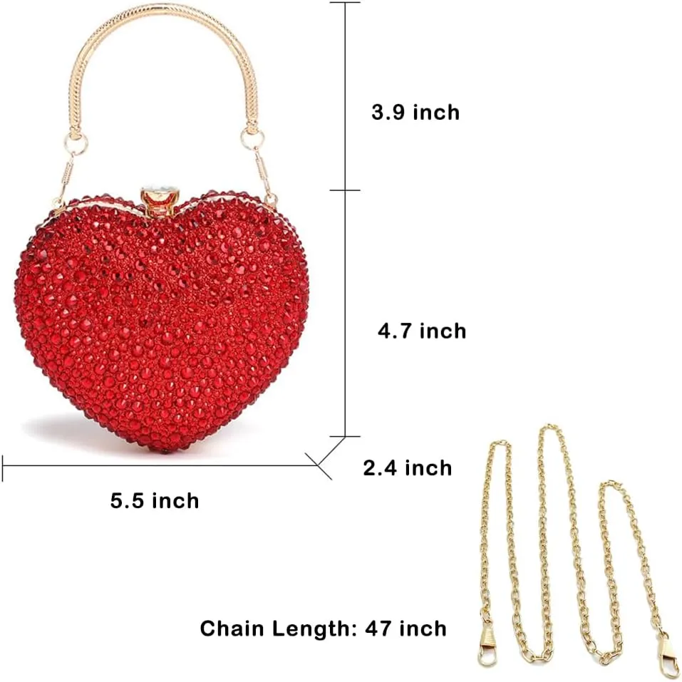 Heart Shaped Clutch Purse Mini Love Heart Rhinestone Wedding Party Evening Handbag