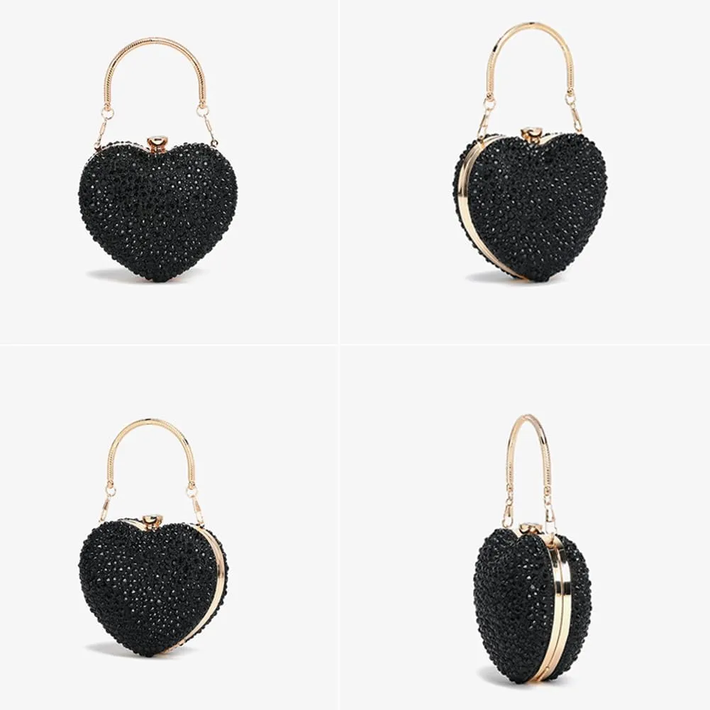 Heart Shaped Clutch Purse Mini Love Heart Rhinestone Wedding Party Evening Handbag