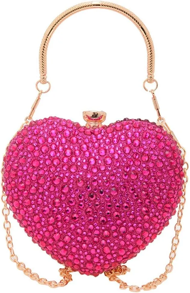 Heart Shaped Clutch Purse Mini Love Heart Rhinestone Wedding Party Evening Handbag