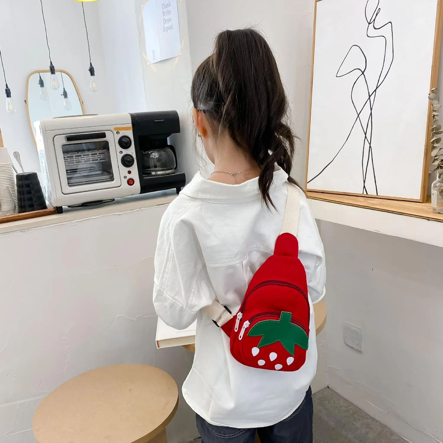Hiflyer Small Sling Backpack, Rabbit Strawberry Design, Mini Backpack for Girls, Adjustable Shoulder Strap, Zipper Closure, 8x5x2 Inches, 0.2 liters