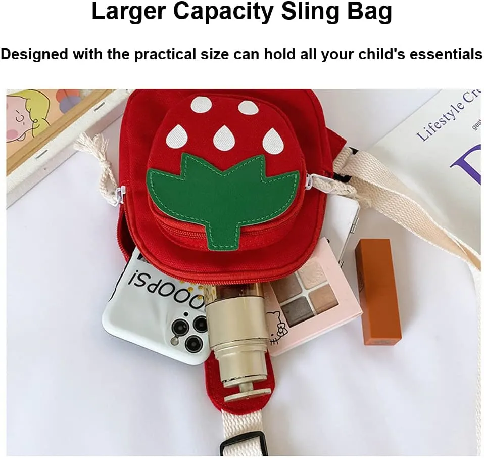 Hiflyer Small Sling Backpack, Rabbit Strawberry Design, Mini Backpack for Girls, Adjustable Shoulder Strap, Zipper Closure, 8x5x2 Inches, 0.2 liters