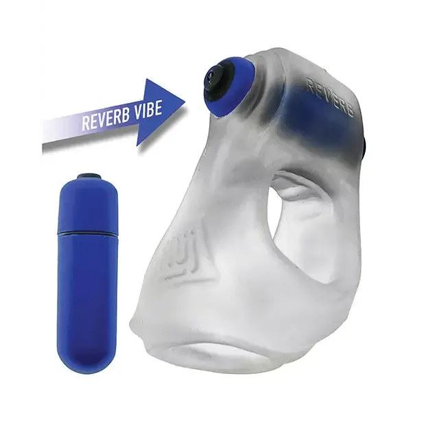 Hunkyjunk Revsling Cock & Ball Sling with Bullet Vibrator Clear Ice
