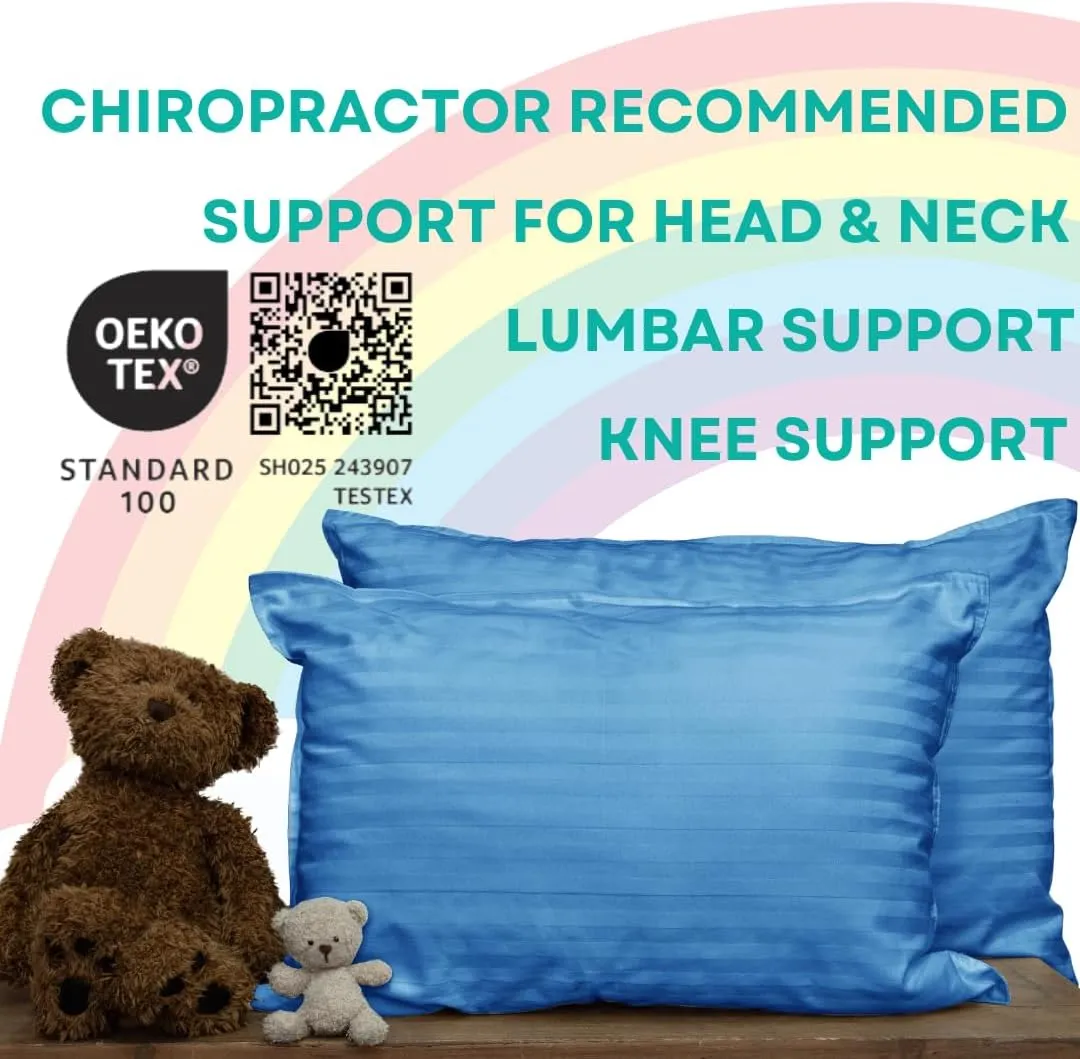 kinder Fluff Toddler Pillows for Bed (2X) - The Only Kids Pillow 300T Cotton Shell & Down Alternative Fill - Travel Pillow for Children Bedding Set Sleeping Pillow Floor Bed Pillows (14x20in - Blue)