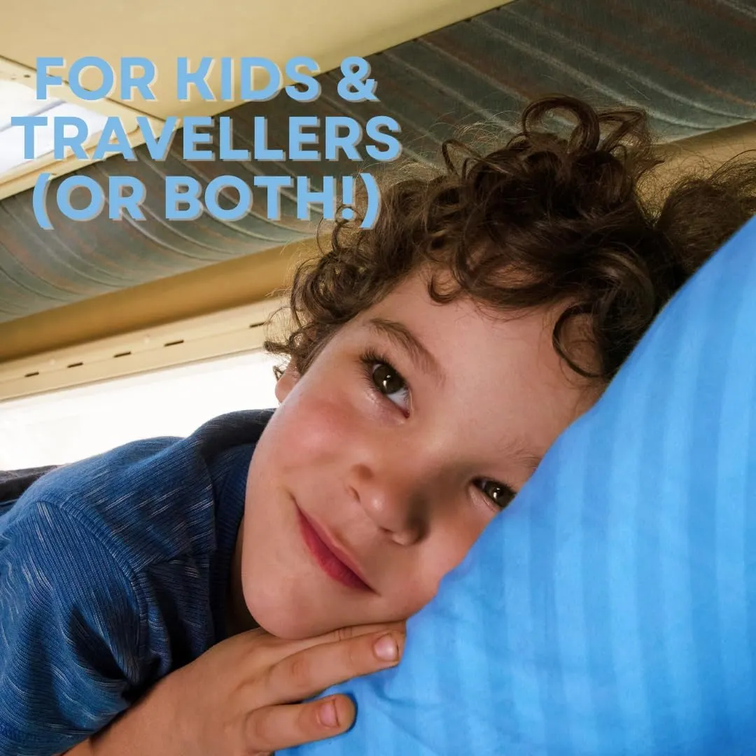 kinder Fluff Toddler Pillows for Bed (2X) - The Only Kids Pillow 300T Cotton Shell & Down Alternative Fill - Travel Pillow for Children Bedding Set Sleeping Pillow Floor Bed Pillows (14x20in - Blue)