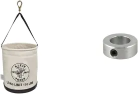 Klein Tools Canvas Bucket Tool Storage with Connecting Bar Lock Collar, 150-lb Load Rated Bucket with Drain Holes, Made in USA