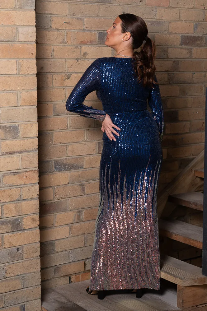 Long sequin ombre wrap dress | CASCADE DRESS
