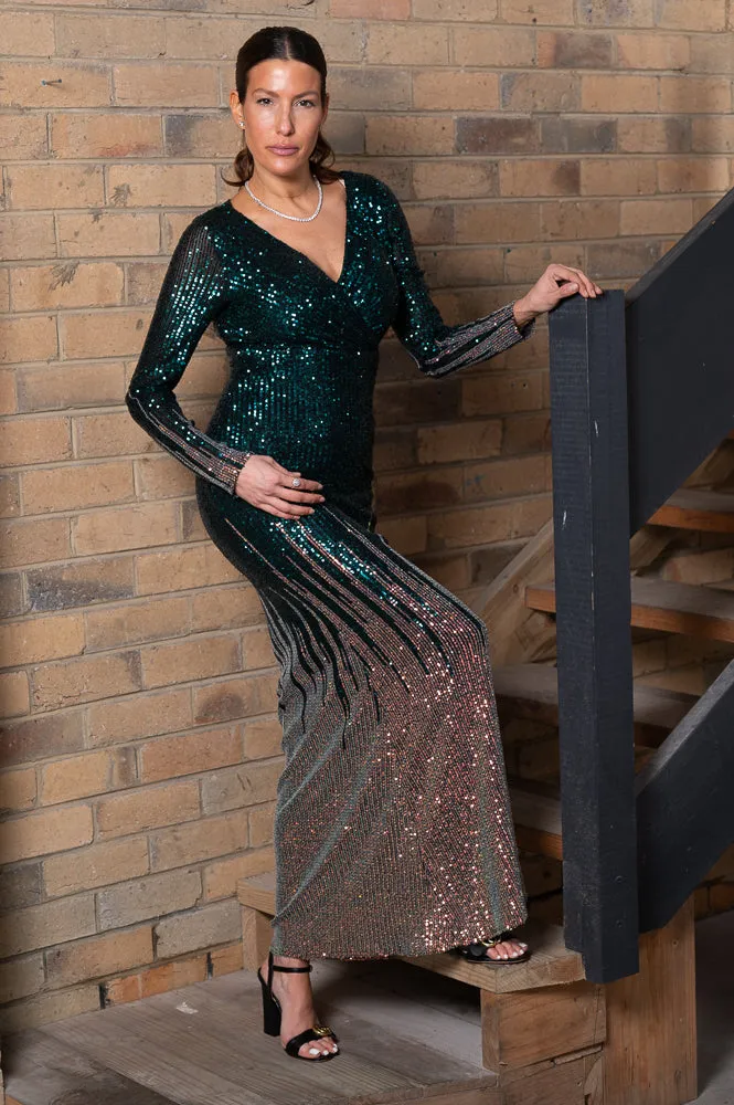 Long sequin ombre wrap dress | CASCADE DRESS