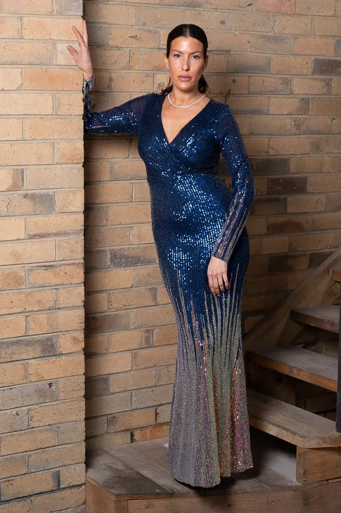 Long sequin ombre wrap dress | CASCADE DRESS