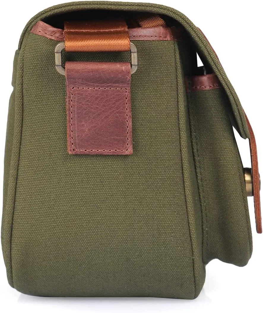 MegaGear Sequoia Canvas Bag Compatible with Canon, Nikon, Sony SLR/DSLR Mirrorless Cameras, Khaki Green (MG1974), PU Leather
