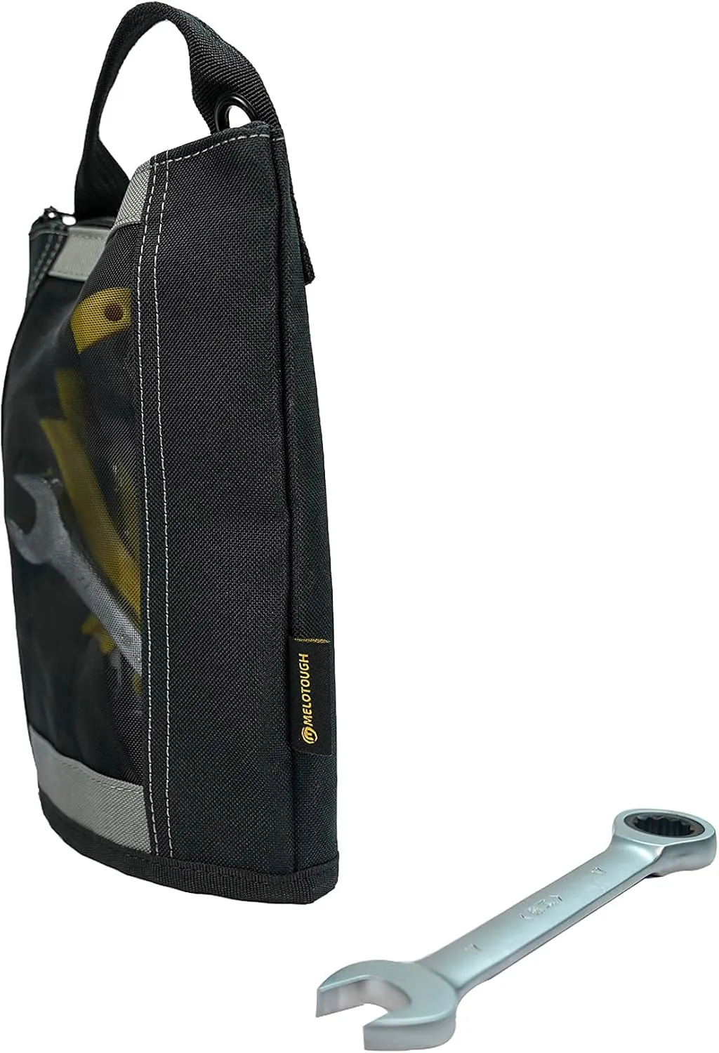 MELOTOUGH Fastener Bag Utility Canvas Zipper small tool bag Heavy Duty Mesh Window, Hanging Grommets (Grey)