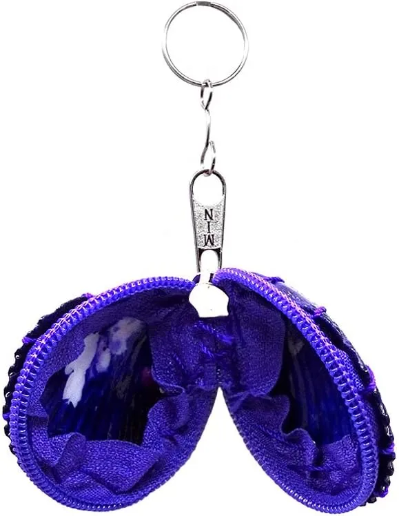 Mia Jewel Shop - Natural Dyed Clam Seashell Coin Purse Keychain, Zipper Change Pouch with Metal Ring, Handmade Boho Gift