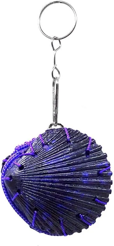 Mia Jewel Shop - Natural Dyed Clam Seashell Coin Purse Keychain, Zipper Change Pouch with Metal Ring, Handmade Boho Gift
