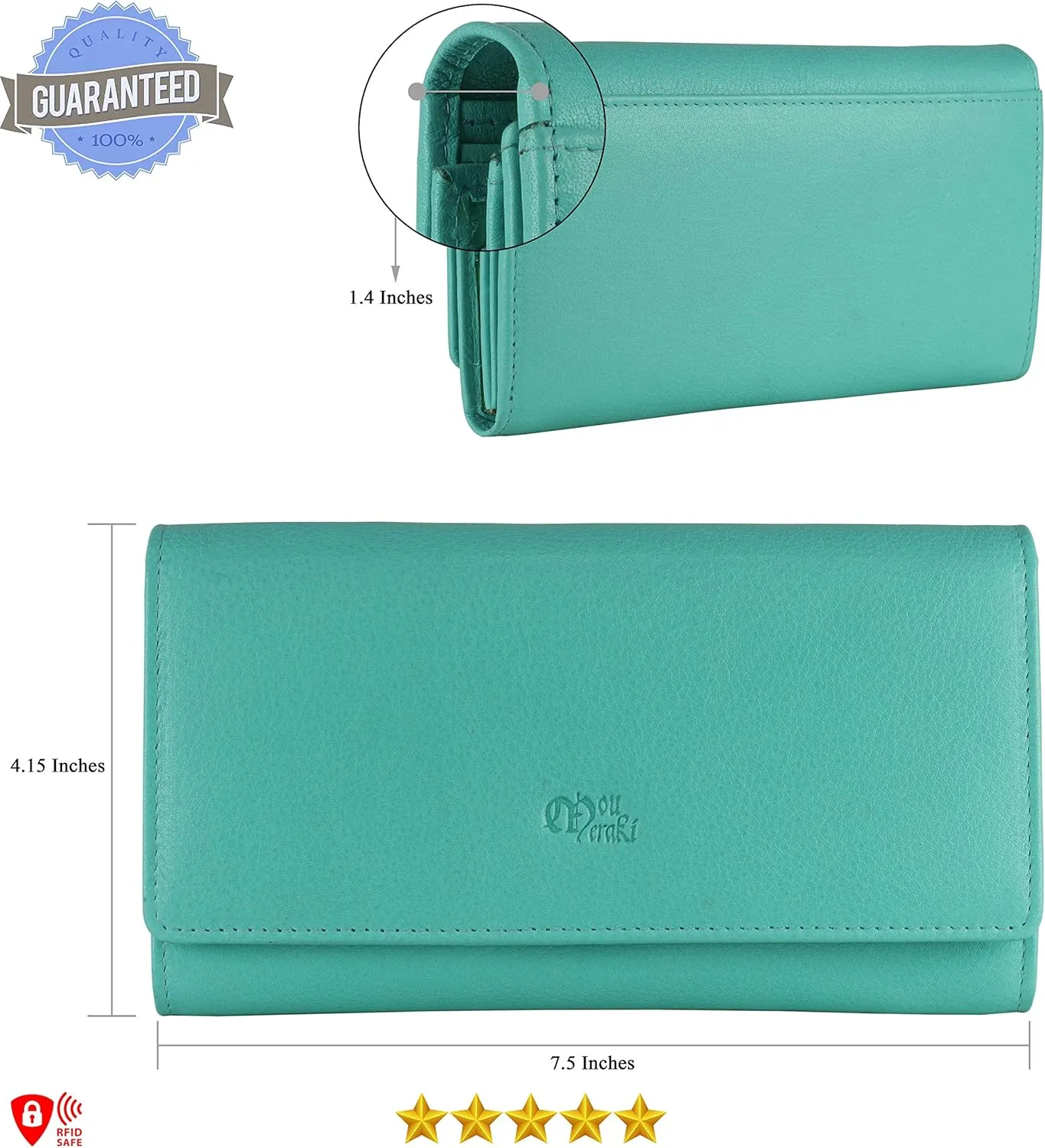 Mou Meraki Women RFID Blocking Genuine Leather Bifold Wallet-Clutch For Women-Shield Against Identity Theft