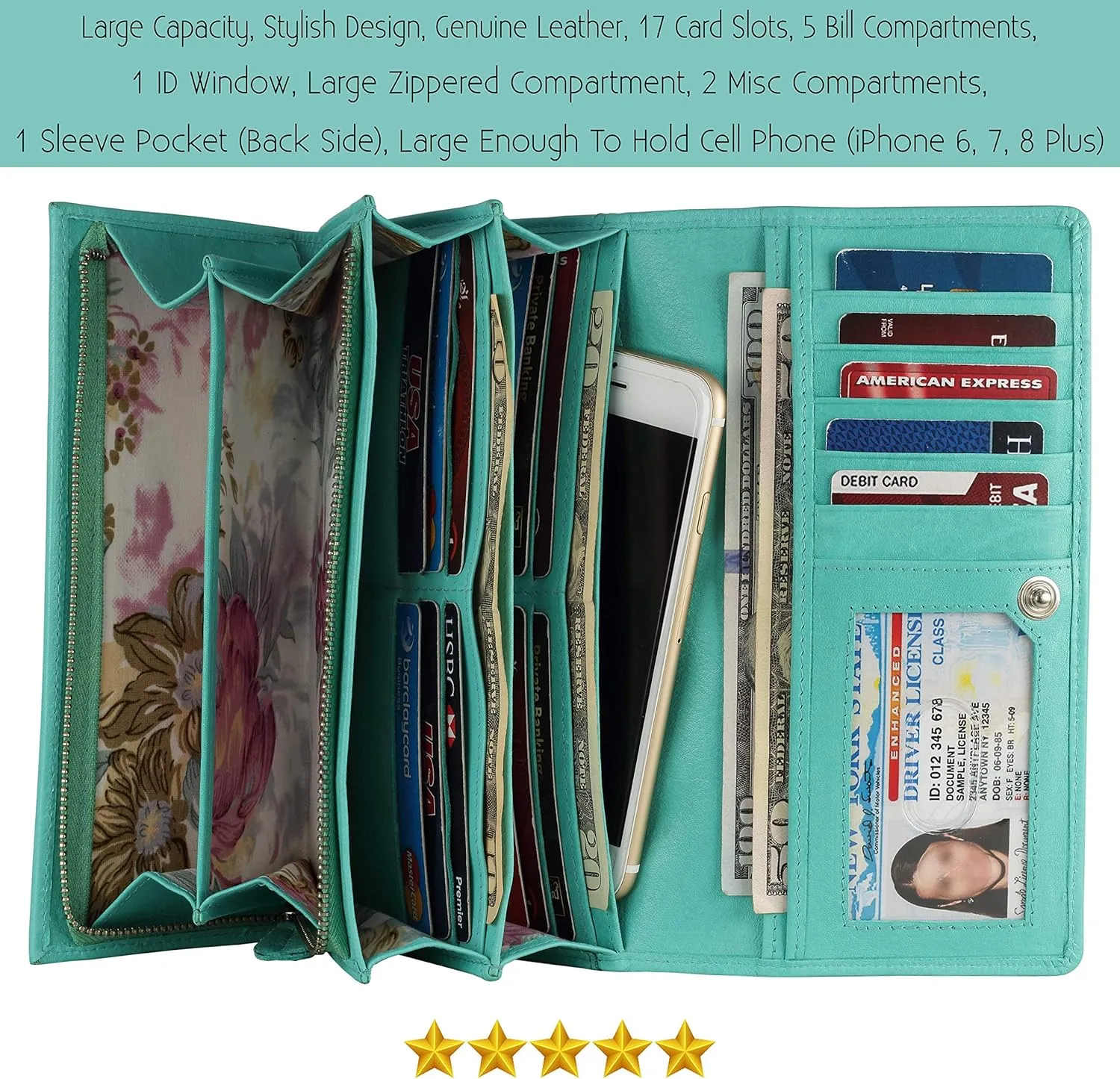 Mou Meraki Women RFID Blocking Genuine Leather Bifold Wallet-Clutch For Women-Shield Against Identity Theft