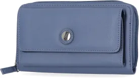 Nautica Womens, Bulk Cargo Vegan Leather RFID Wallet, Fashionable Zip Around Large Clutch with Phone Case and Multi Card Organizer, Marine