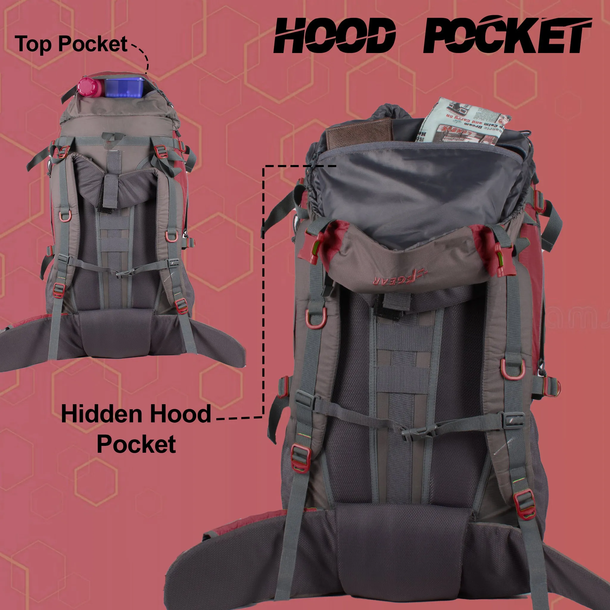 Penny 75L Red Gry Rucksack with Rain Cover