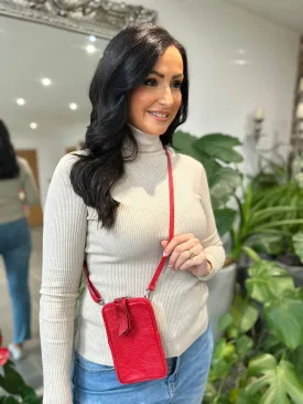 Red Leather Crossbody Phone Bag
