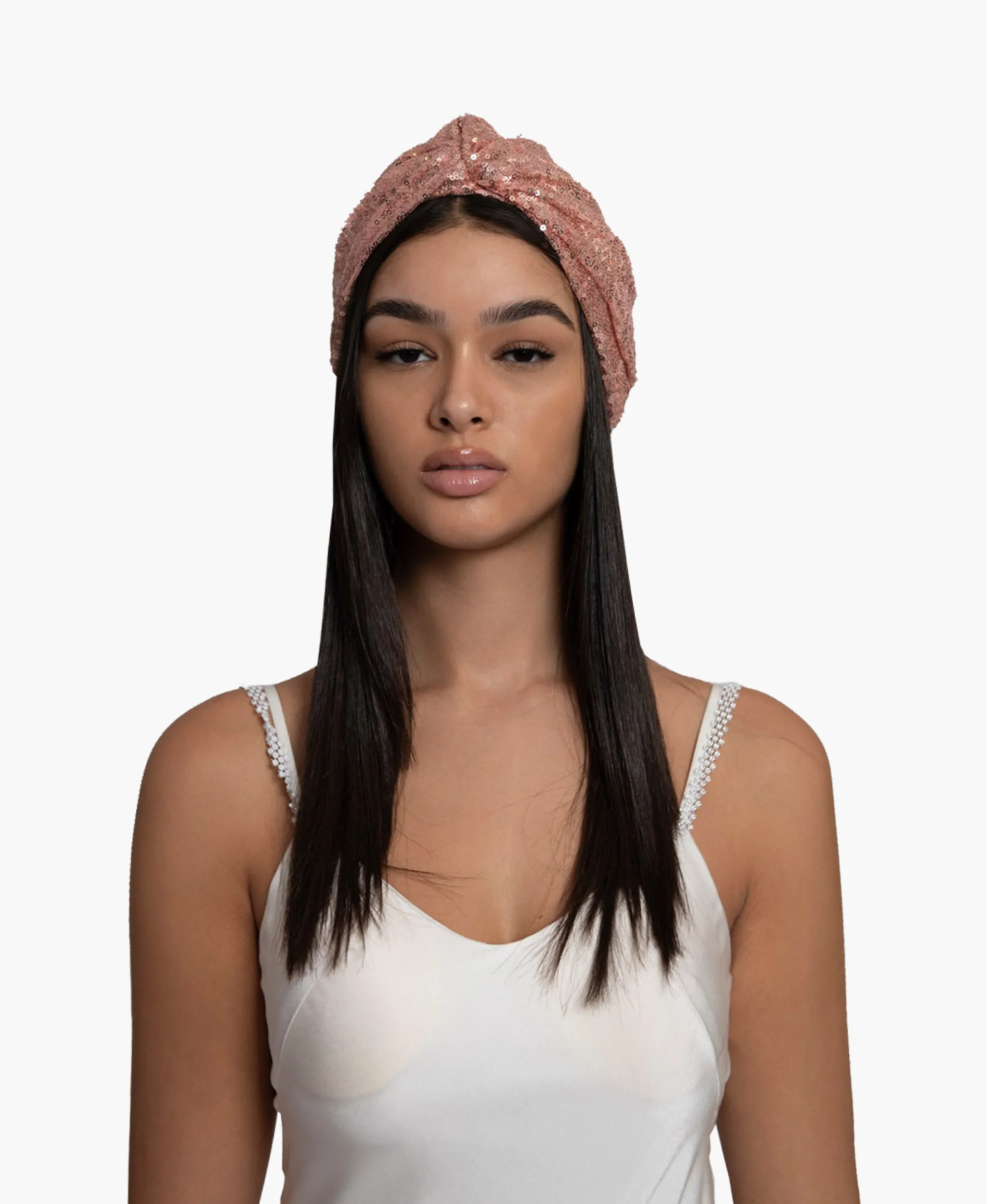 Rose Gold Sequin Silk Knot Turban Hat