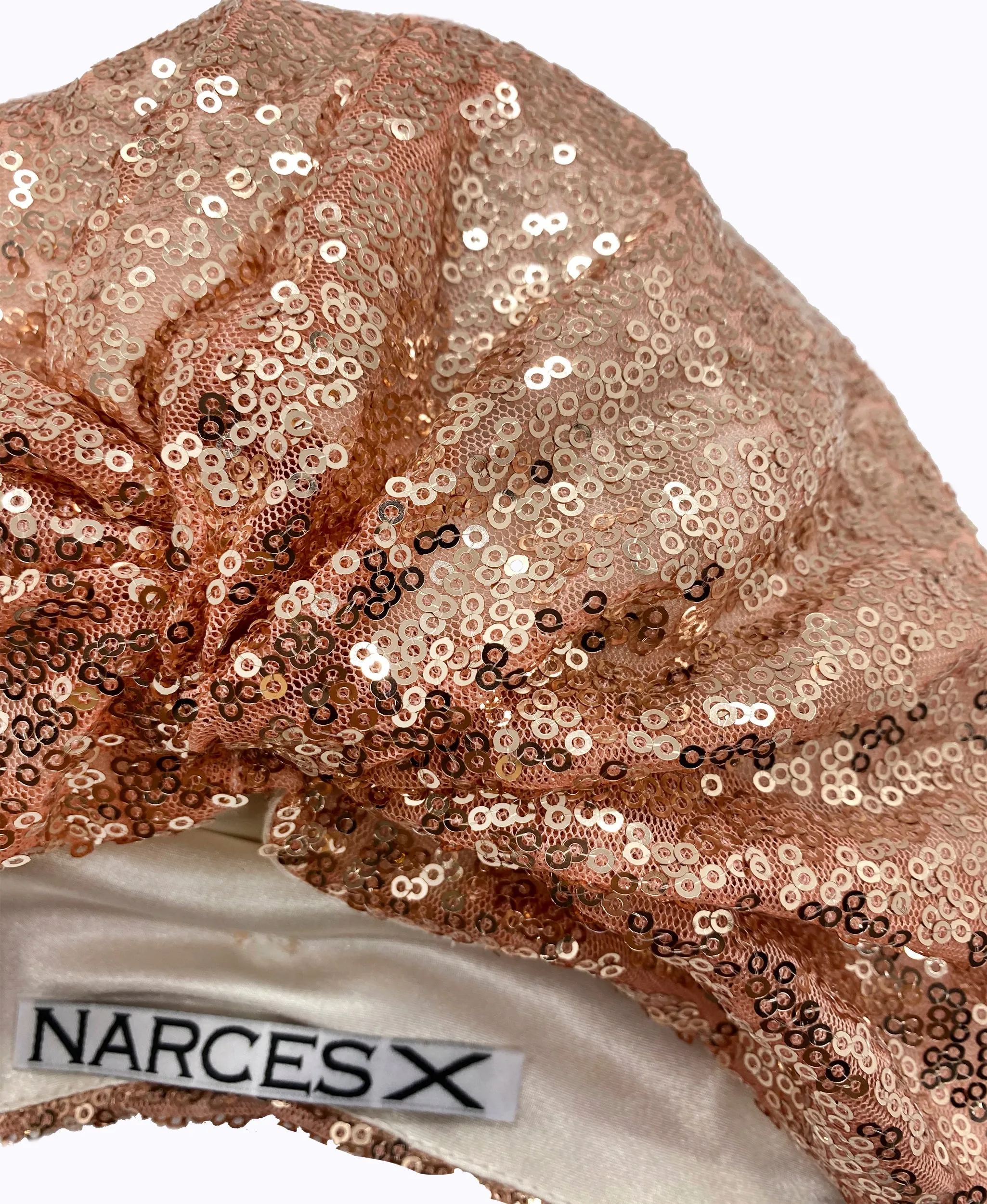 Rose Gold Sequin Silk Knot Turban Hat