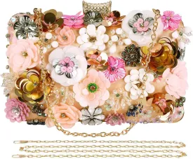 Selighting Colorful Flower Clutch Purse for Women Formal Evening Bag Beaded Pearl Purse for Wedding Prom Party Handbags