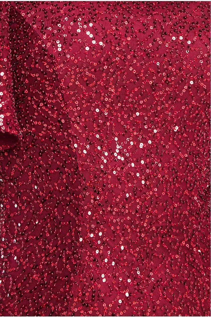 Sequin Flutter Sleeve Maxi - Wine by Goddiva