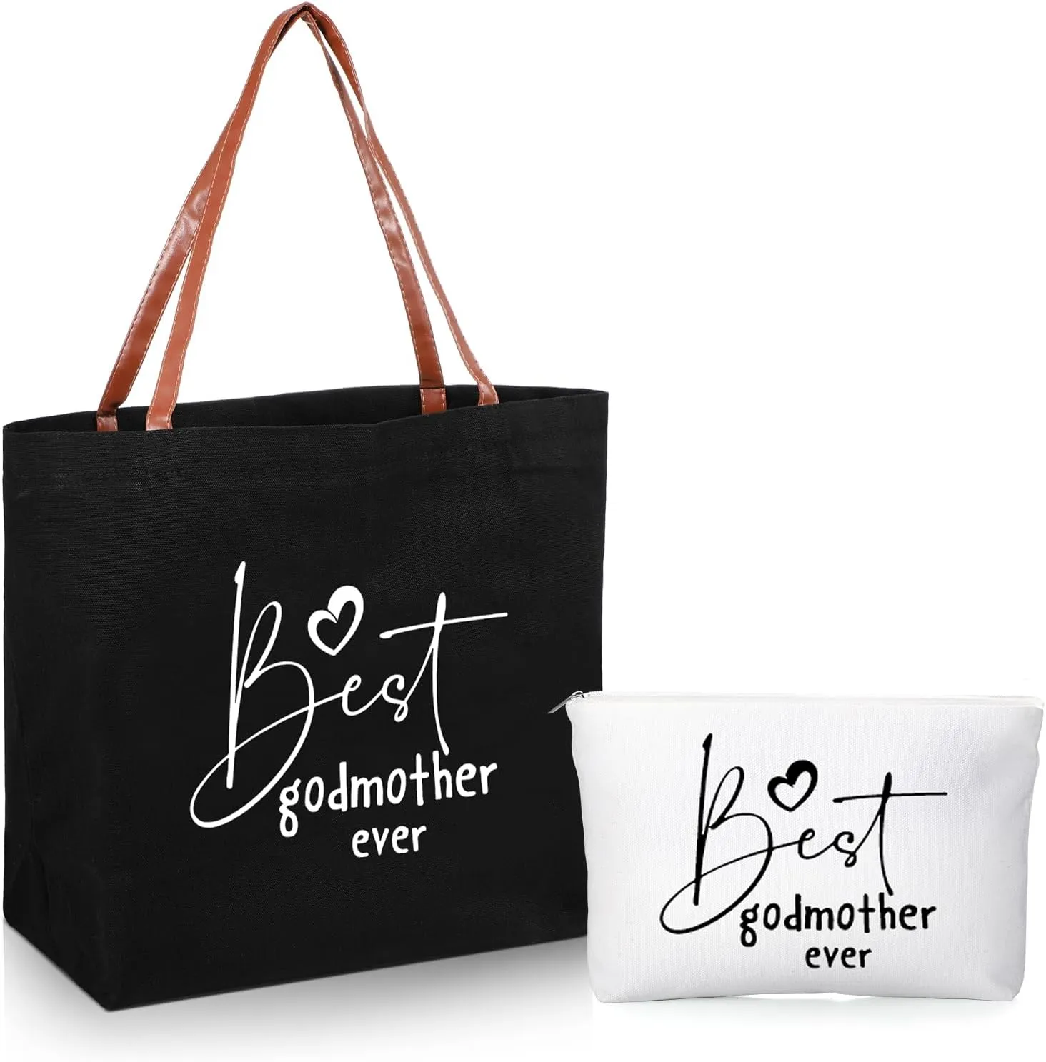 Sieral 2 Pcs Mother's Day Gifts Tote Bag and Makeup Bag Mom Grandma Proposal Birthday Gifts for Women(Godmother)
