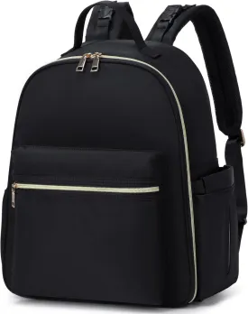 Small Diaper Backpack with Stroller Buckle, Insulated Pockets and Water-proof Pocket (Black-gold)