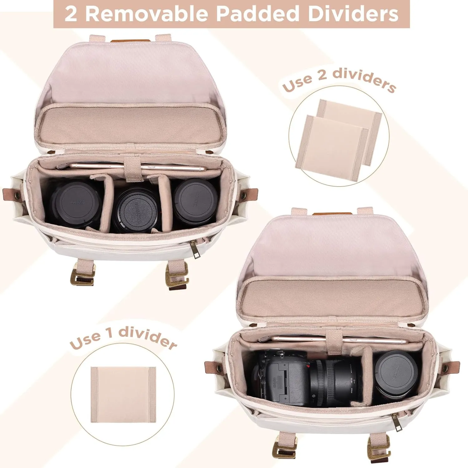 SMRITI Canvas DSLR Camera Bag, Camera Messenger Bag for Photographers,Travel Waterproof Shoulder Camera Case for Men Women (White)