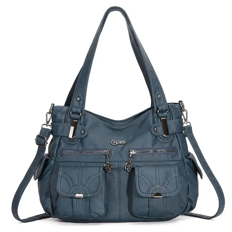 Soft Leather Crossbody Bag for Women - Zipper Pocket Casual Tote