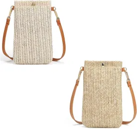 Straw Crossbody Phone Bag for Women 2 Pack Small Woven Rattan Purse 7 Inches, Lightweight, Natural Elegance, Summer, Beach, Daily Use