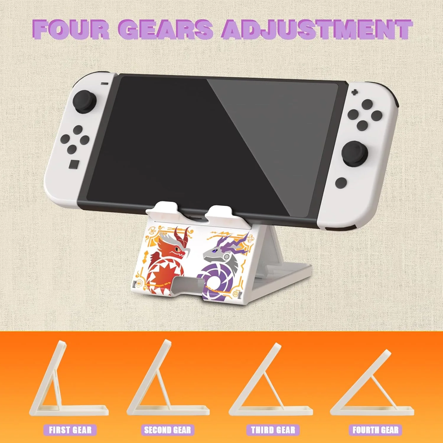 Switch Stand for Nintendo Switch,Switch OLED, Switch Lite,Adjustable Cute Playstand,Compact & Portable Foldable Switch Holder Accessories (Animal White)