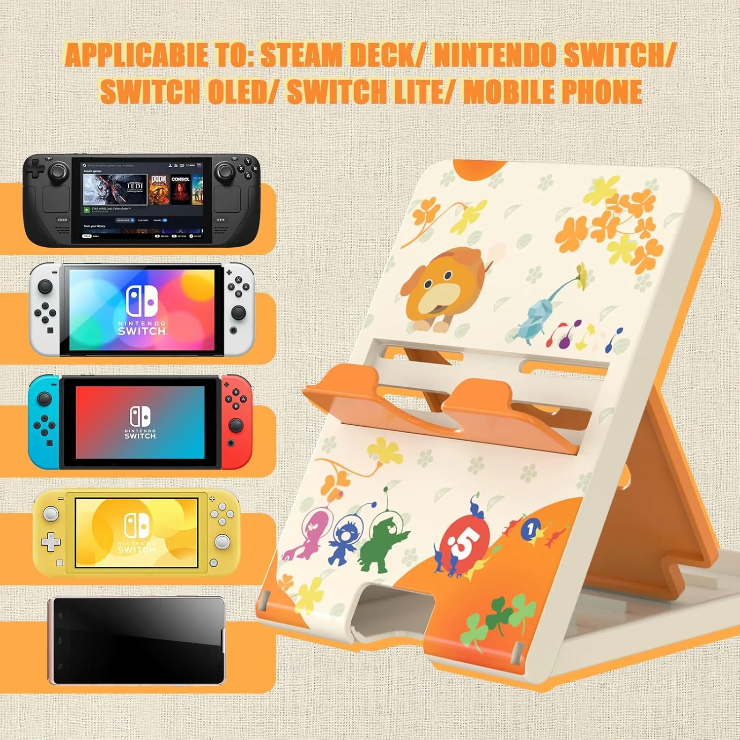 Switch Stand for Nintendo Switch,Switch OLED, Switch Lite,Adjustable Cute Playstand,Compact & Portable Foldable Switch Holder Accessories (Animal White)