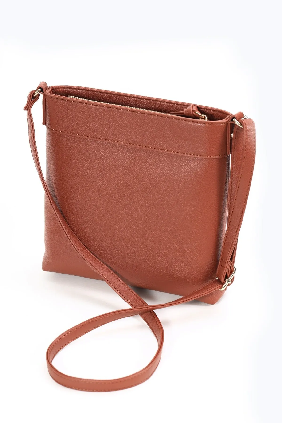 Tan Brown Classic Crossbody With Front Zip