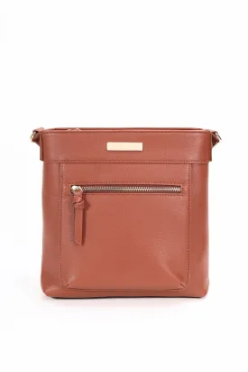 Tan Brown Classic Crossbody With Front Zip