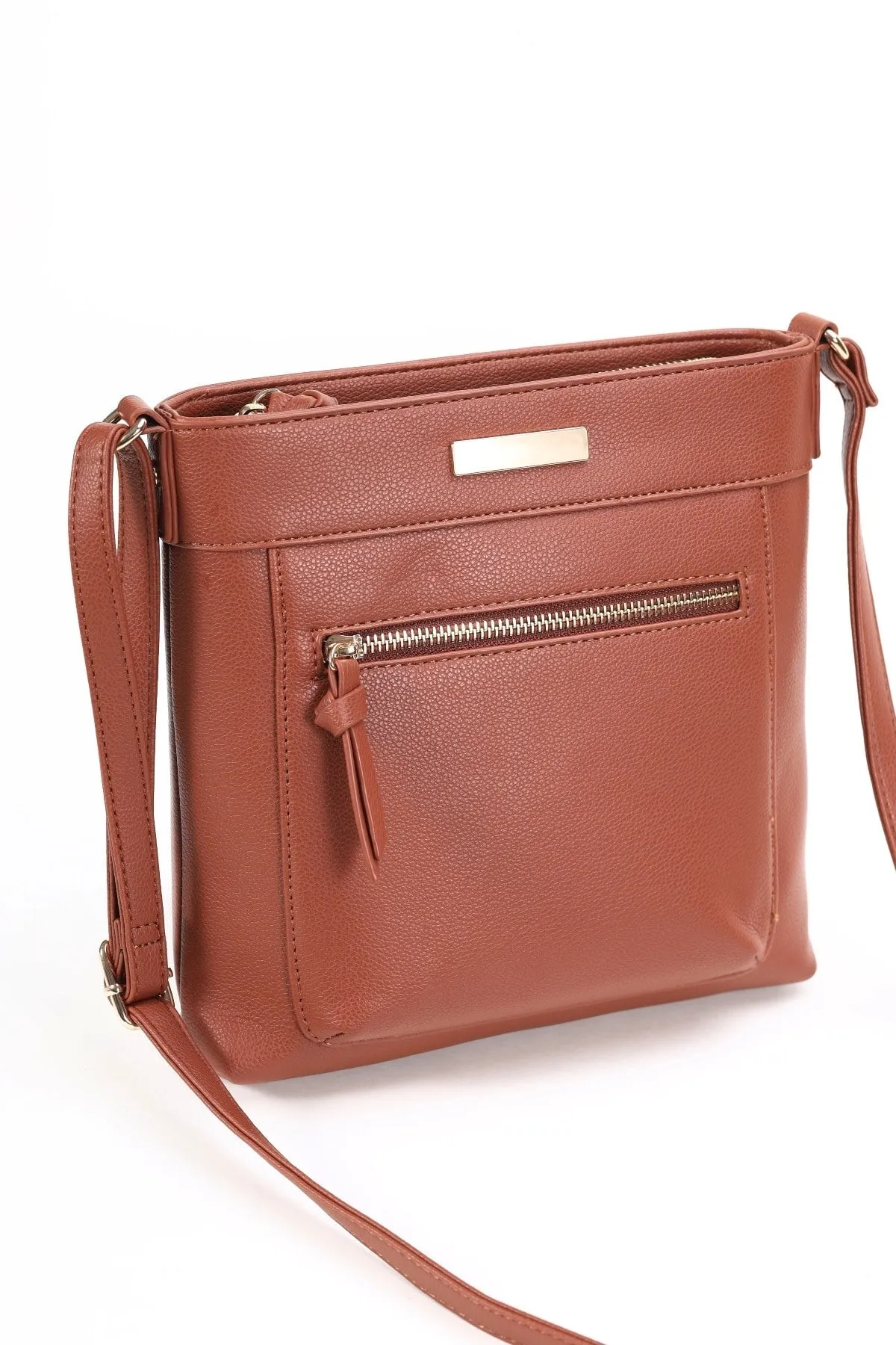 Tan Brown Classic Crossbody With Front Zip