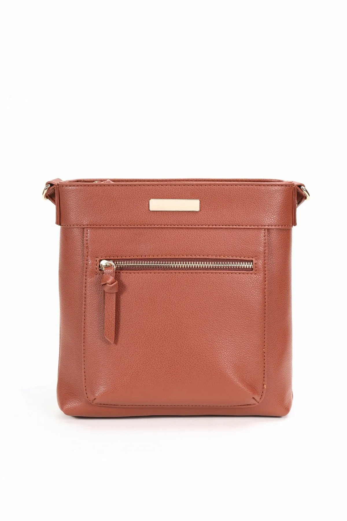 Tan Brown Classic Crossbody With Front Zip