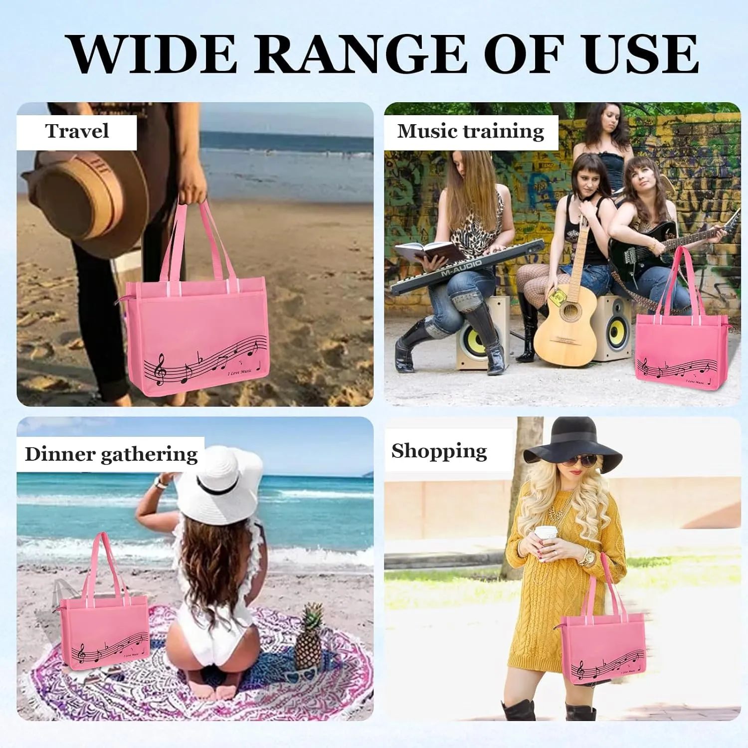Tote Bag Piano Bag Musical Note Handbag Piano Key Tote Bag,Womens Reusable Shopping Bags
