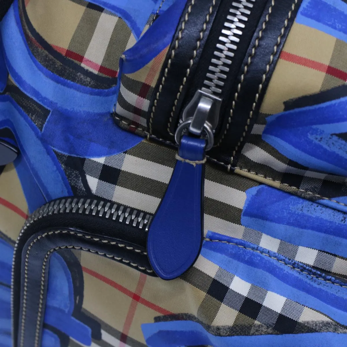 Trendy Inspired Burberry Nova Check Graffiti Backpack Canvas Leather Beige Blue Auth 49119a