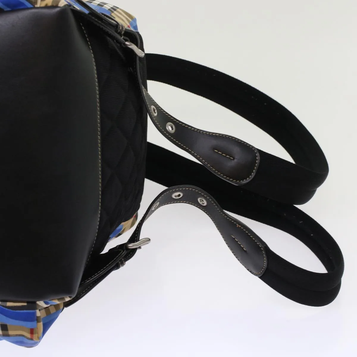Trendy Inspired Burberry Nova Check Graffiti Backpack Canvas Leather Beige Blue Auth 49119a