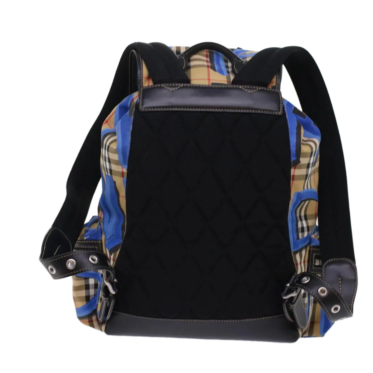 Trendy Inspired Burberry Nova Check Graffiti Backpack Canvas Leather Beige Blue Auth 49119a