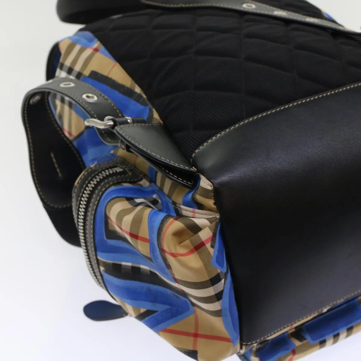 Trendy Inspired Burberry Nova Check Graffiti Backpack Canvas Leather Beige Blue Auth 49119a