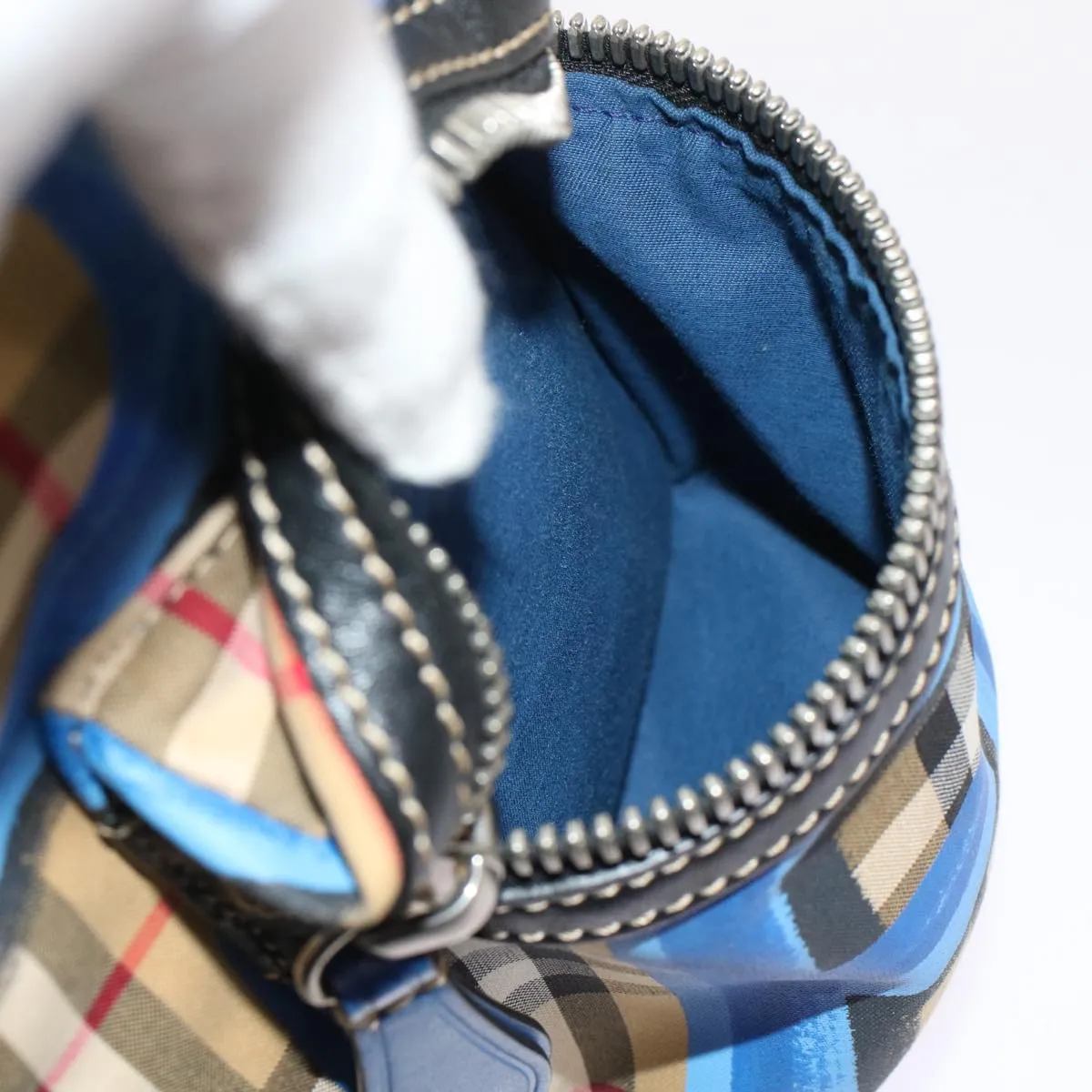 Trendy Inspired Burberry Nova Check Graffiti Backpack Canvas Leather Beige Blue Auth 49119a