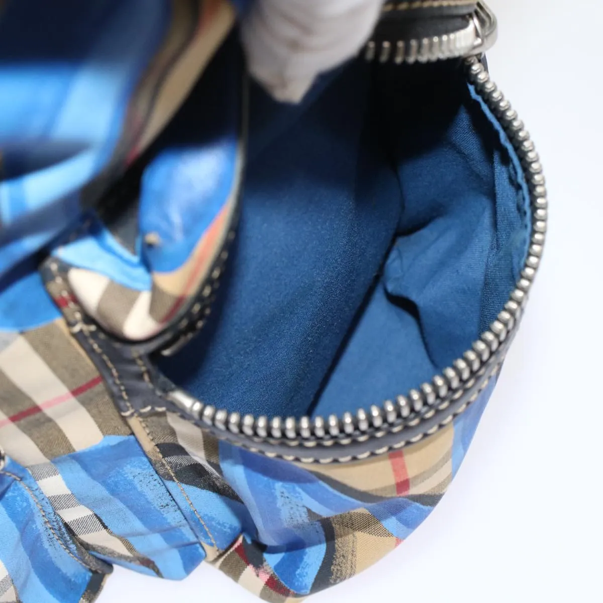 Trendy Inspired Burberry Nova Check Graffiti Backpack Canvas Leather Beige Blue Auth 49119a