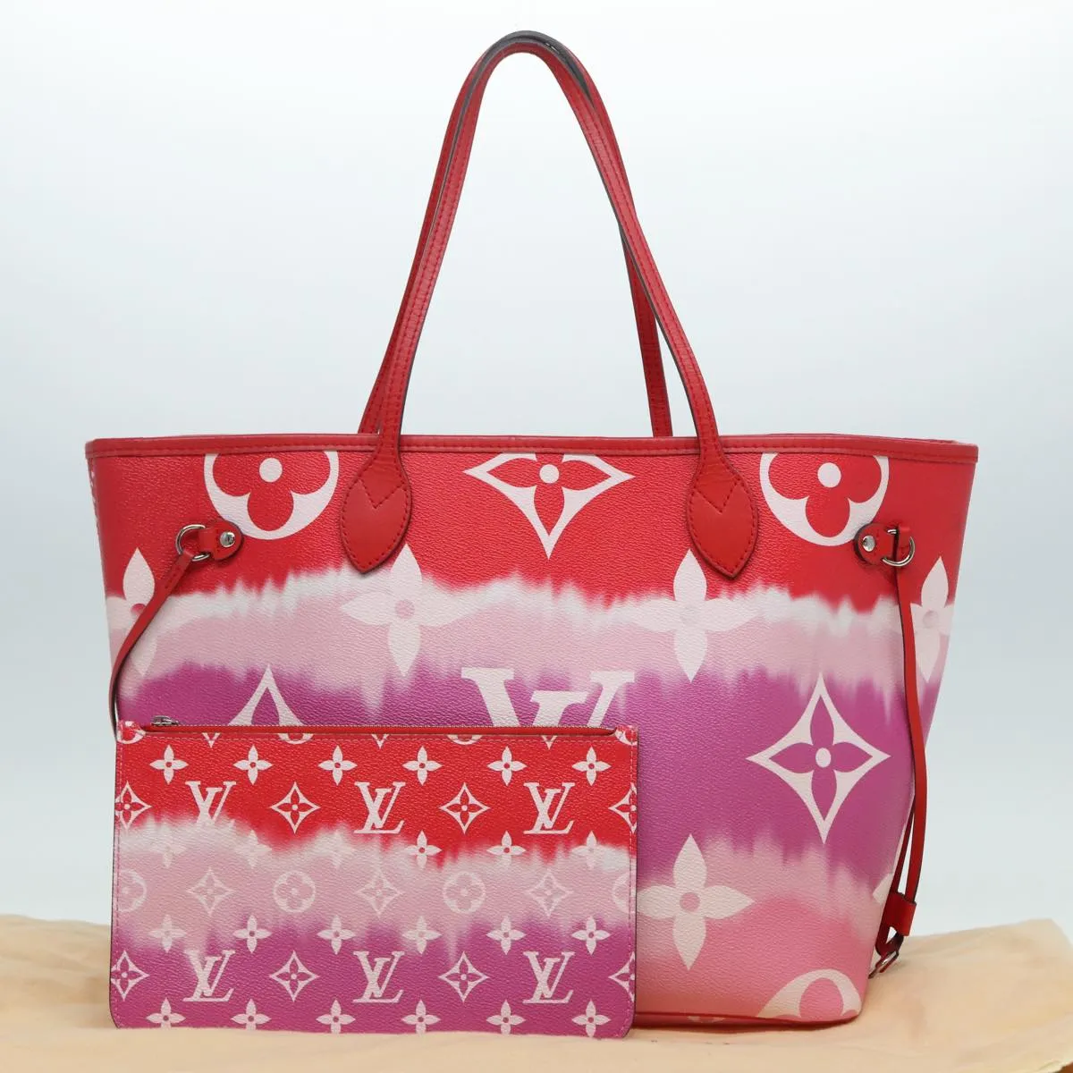 Trendy Inspired Louis Vuitton Monogram Escal Neverfull Mm Tote Bag Red M45127 Lv Auth 87610a
