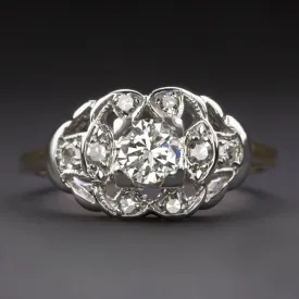 VINTAGE DIAMOND COCKTAIL RING OLD TRANSITIONAL CUT 14K TWO TONE GOLD ENGAGEMENT